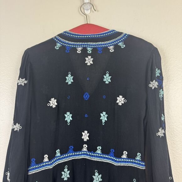 Free People Boho Star Gazer Peasant Babydoll Mini Tunic Dress Black Blue Small - Picture 12 of 16